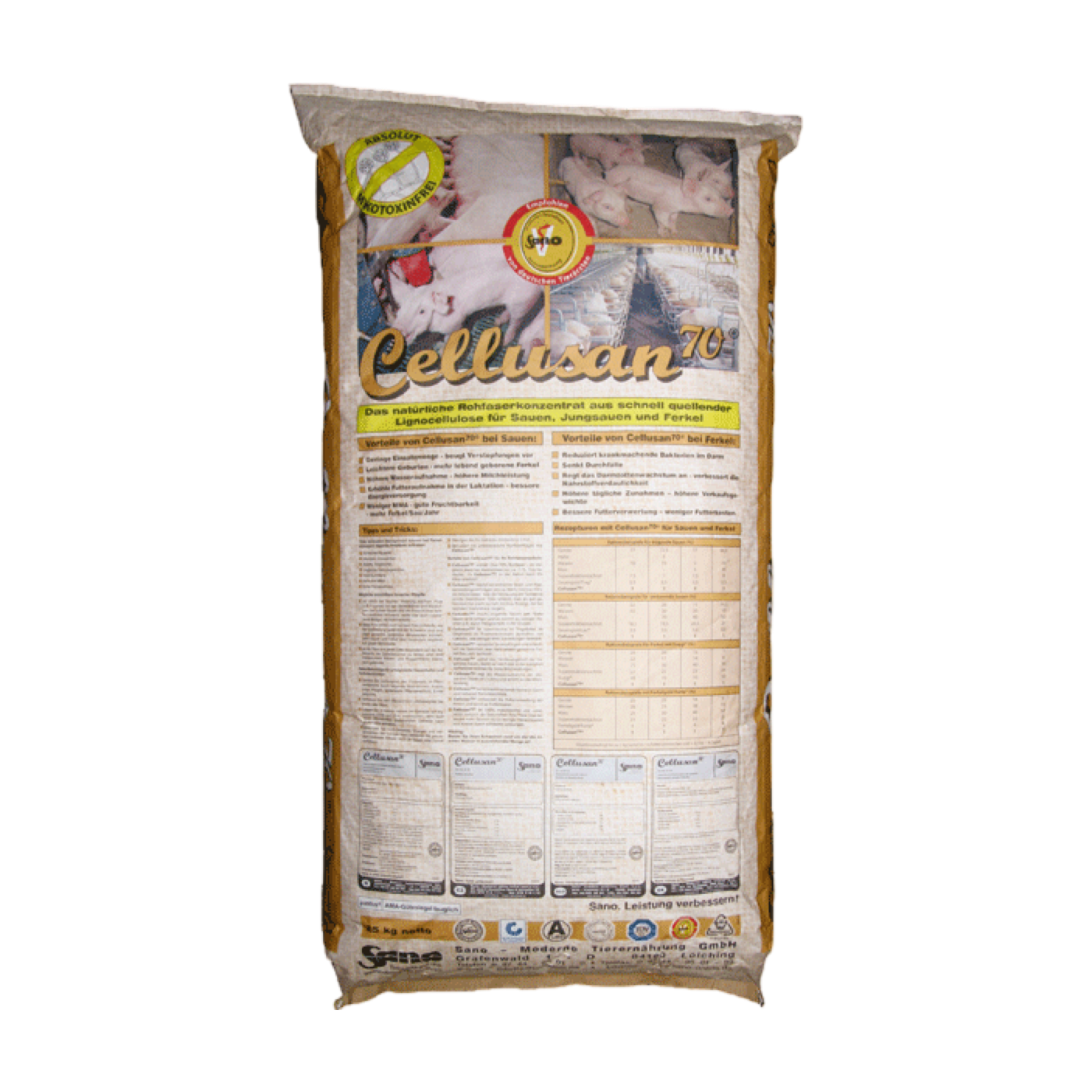 Sano Cellusan70®- Nyersrost-koncentrátum kocáknak, malacoknak és hízósertéseknek a kiváló emésztésért