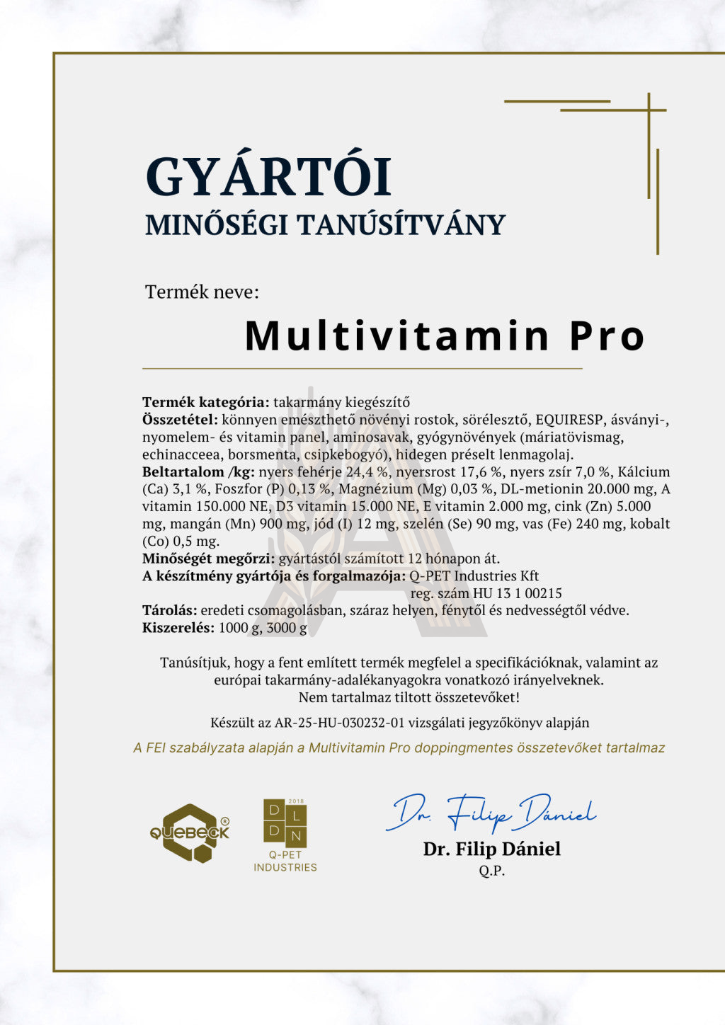 MULTIVITAMIN PRO – Komplex összetételű immunerősítő lovaknak