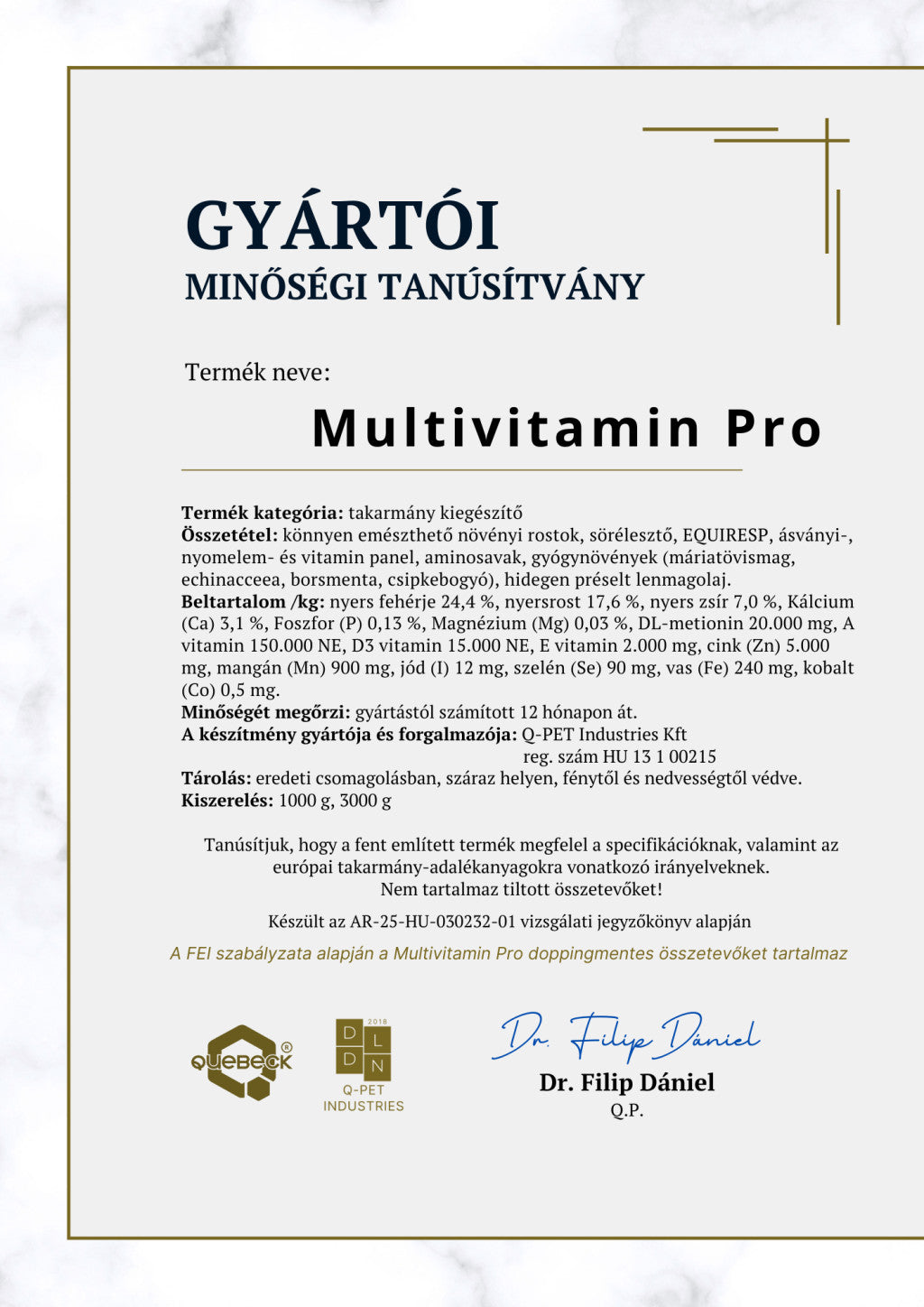 MULTIVITAMIN PRO – Komplex összetételű immunerősítő lovaknak