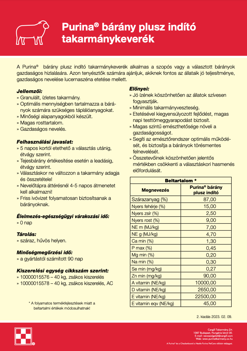 Purina Bárány Plusz Indító takarmánykeverék