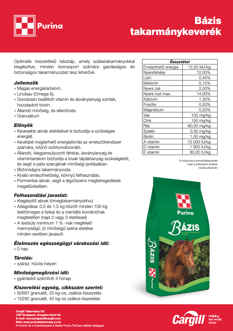 Purina Bázis Zabmentes takarmánykeverék