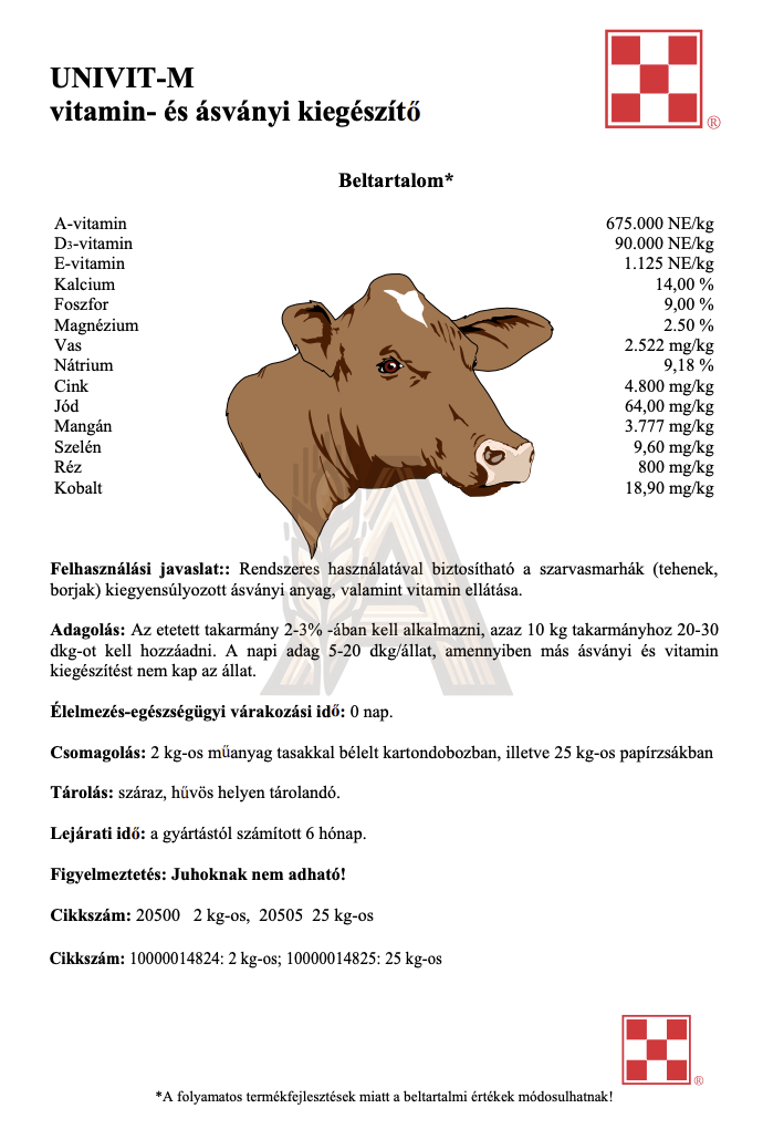 Purina Univit - M - Szarvasmarha ásványi és vitaminkiegészítő