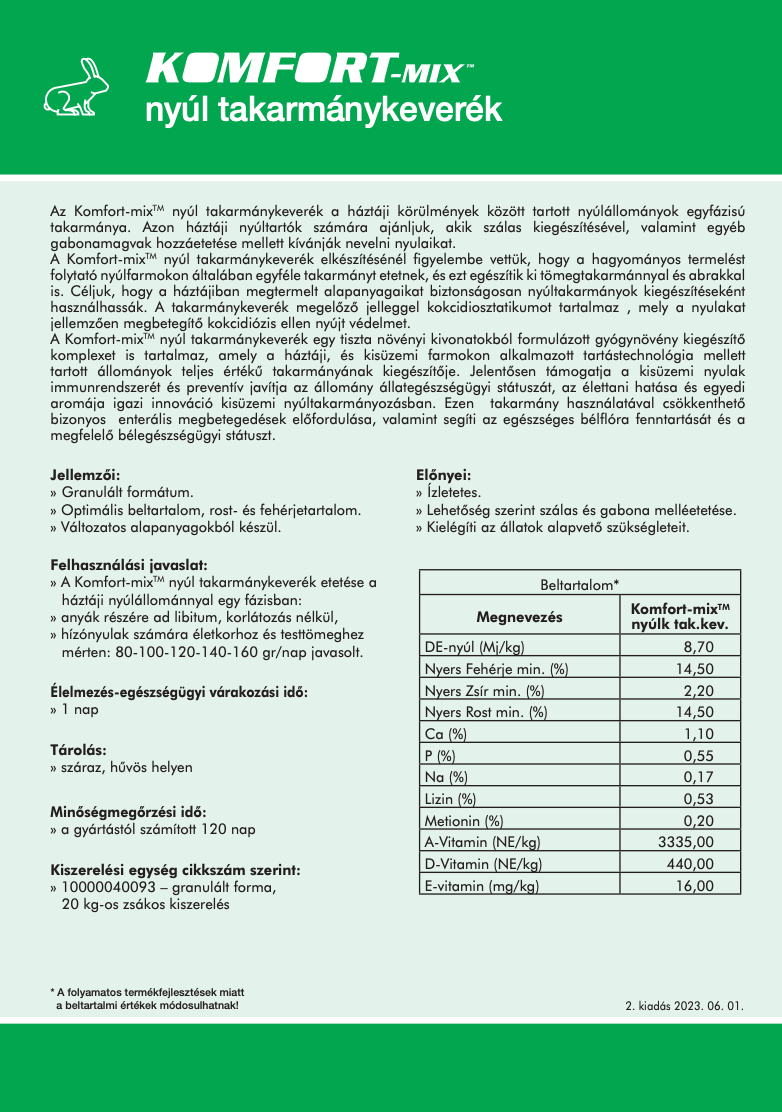 Komfort-Mix Nyúl (DICL) takarmánykeverék
