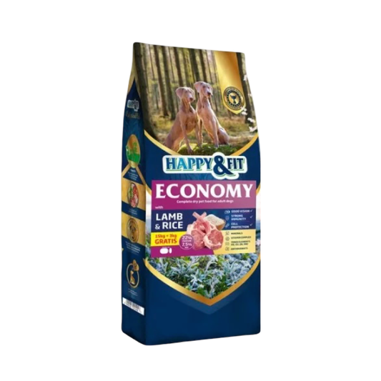 Happy & Fit Natural Economy Lamb & Rice 15kg + 3kg GRATIS
