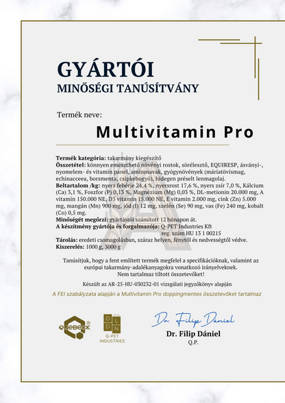 MULTIVITAMIN PRO – Komplex összetételű immunerősítő lovaknak