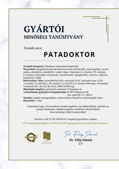 PATADOKTOR - Gyógynövény alapú pata- és szarutámogató lovaknak