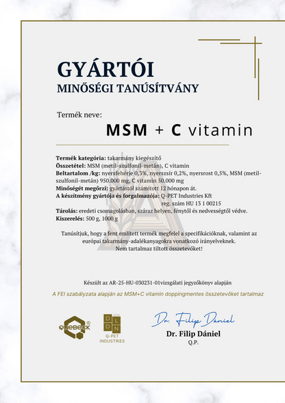 MSM + C vitamin – Magas hasznosulású ízületvédő lovaknak