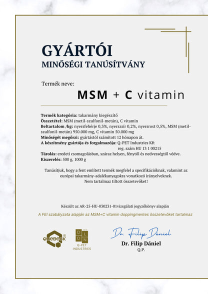MSM + C vitamin – Magas hasznosulású ízületvédő lovaknak
