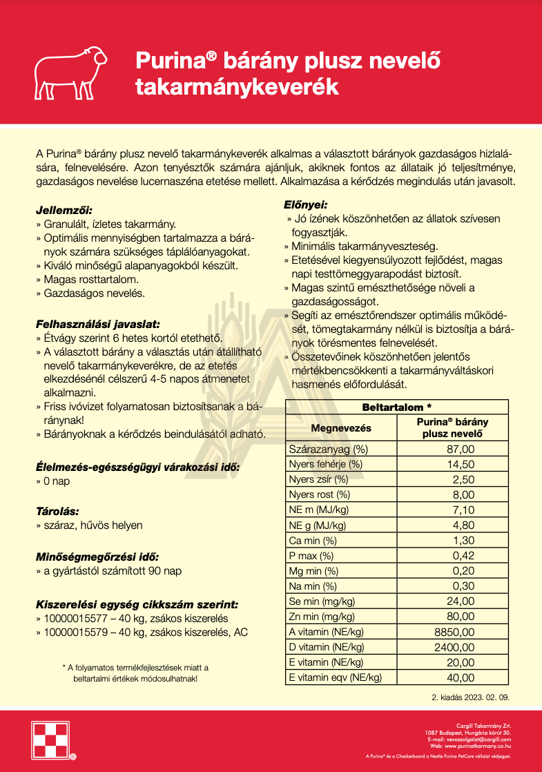 Purina Bárány Plusz Nevelő takarmánykeverék
